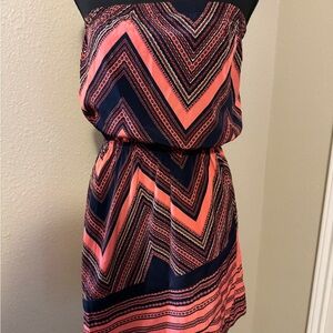 Express Strapless Chevron Dress - Coral and Navy